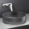 EMKE Vasque à Poser Ronde, 360 x 360 x 112 mm, Lavabo en Verre Noir, Design Montage sur Comptoir