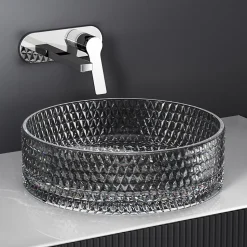 EMKE Vasque à Poser Ronde, 360 x 360 x 112 mm, Lavabo en Verre Noir, Design Montage sur Comptoir