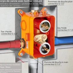 Encastré Colonne de Douche Thermostatique Système de Douche Rond Grande Douche de Tête Set de Douche Encastrée en Laiton Chromé