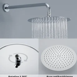 Encastré Colonne de Douche Thermostatique Système de Douche Rond Grande Douche de Tête Set de Douche Encastrée en Laiton Chromé