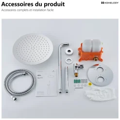 Encastré Colonne de Douche Thermostatique Système de Douche Rond Grande Douche de Tête Set de Douche Encastrée en Laiton Chromé