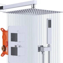 Encastré Colonne de Douche Thermostatique Système de Douche Grande Douche de Tête Set de Douche Encastrée en Laiton Chromé