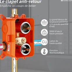 Encastré Colonne de Douche Thermostatique Système de Douche Grande Douche de Tête Set de Douche Encastrée en Laiton Chromé