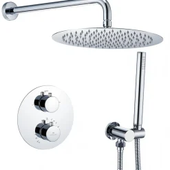 Encastré Colonne de Douche Thermostatique Système de Douche Rond Grande Douche de Tête Set de Douche Encastrée en Laiton Chromé