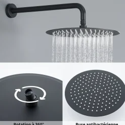 Encastré Ensemble de Douche Thermostatique Colonne de Douche Noir Système de douche Corps en Laiton HOMELODY