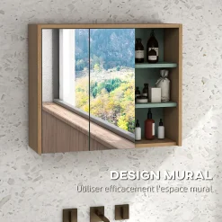Ensemble 2 meubles salle de bain - meuble sous-vasque suspendu, armoire murale miroir - aspect bois clair vert