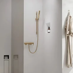 Ensemble barre de douche HANSGROHE Unica S Puro + Flexible + Pommeau de douche Pulsify E Bronze Brossé