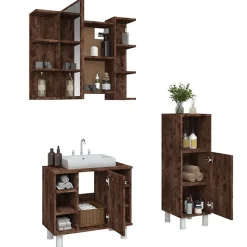 Ensemble d'armoires de salle de bain 3 pcs chêne fumé vidaXL