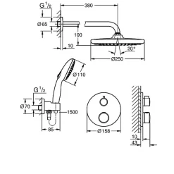 Ensemble de douche - Grohtherm - GROHE - Avec tempesta 250 - 2 jets