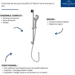 Ensemble de douche 3 jets VILLEROY ET BOCH Verve Showers Noir mat