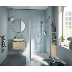 Ensemble de douche avec mitigeur thermostatique, pommeau 1 jet, barre 60cm et flexible - GROHE 34800001 - Economie d'eau - Chrom