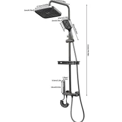 Ensemble de douche avec mitigeur monocommande, barre de douche réglable et pommeau carré avec robinet
