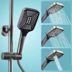 Ensemble de douche avec mitigeur monocommande, barre de douche réglable et pommeau carré avec robinet