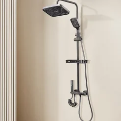 Ensemble de douche avec mitigeur monocommande, barre de douche réglable et pommeau carré avec robinet