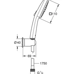 Ensemble de douche avec pommeau 2 jets, support et flexible - GROHE Vitalio Comfort 110 263992431 - Sélection facile -Economie