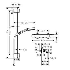 Ensemble de douche chromé Hansgrohe Pulsify Select S