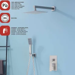 Ensemble de douche encastré mécanique 2 voies SKY BATH chromé Inox S304 série DREAM