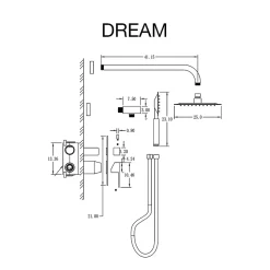 Ensemble de douche encastré mécanique 2 voies SKY BATH chromé Inox S304 série DREAM