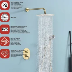 Ensemble de douche encastré mécanique 2 voies SKY BATH or brossé PVD Inox S304 série SOUL