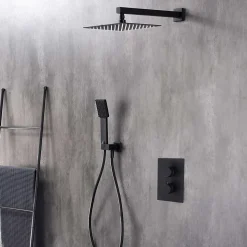 Ensemble de douche encastré thermostatique 2 voies SKY BATH noir mat PVD série ETERNITY