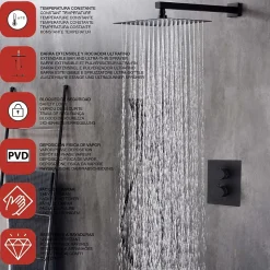 Ensemble de douche encastré thermostatique 2 voies SKY BATH noir mat PVD série ETERNITY