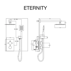Ensemble de douche encastré thermostatique 2 voies SKY BATH noir mat PVD série ETERNITY