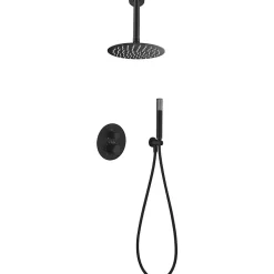 Ensemble de douche Plafond TOUCHER à encastrer - Mitigeur thermostatique Noir (mat) Ensemble encastré douchette + tête de douche