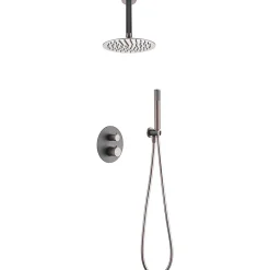 Ensemble de douche Plafond TOUCHER à encastrer - Mitigeur thermostatique Gris mat - Champagne Ensemble encastré douchette + tête