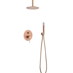 Ensemble de douche Plafond TOUCHER à encastrer - Mitigeur monocommande Or rose brossé Ensemble encastré douchette + tête de douch