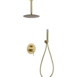 Ensemble de douche Plafond TOUCHER à encastrer - Mitigeur thermostatique Or brossé Ensemble encastré douchette + tête de douche