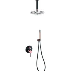 Ensemble de douche STICK à encastrer - mitigeur monocommande Noir - Doré rose Ensemble encastré douchette + tête de douche