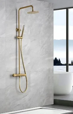 Ensemble de douche thermostatique LINE - Rose brossé