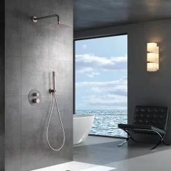Ensemble de douche TOUCHER à encastrer - Mitigeur thermostatique Gris mat - Champagne Ensemble encastré douchette + tête de douch