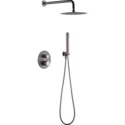 Ensemble de douche TOUCHER à encastrer - Mitigeur thermostatique Gris mat - Champagne Ensemble encastré douchette + tête de douch