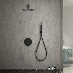 Ensemble de douche TOUCHER à encastrer - Mitigeur thermostatique Noir (mat) Ensemble encastré douchette + tête de douche