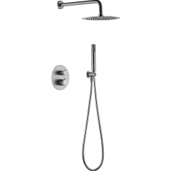 Ensemble de douche TOUCHER à encastrer - Mitigeur thermostatique Nickel brossé Ensemble encastré douchette + tête de douche