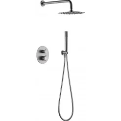 Ensemble de douche TOUCHER à encastrer - Mitigeur thermostatique Nickel brossé Ensemble encastré douchette + tête de douche