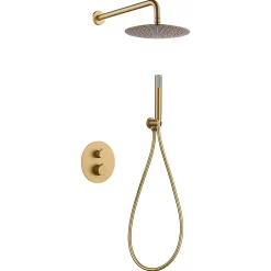 Ensemble de douche TOUCHER à encastrer - Mitigeur thermostatique Or brossé Ensemble encastré douchette + tête de douche