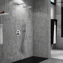 Ensemble de douche TOUCHER à encastrer - Mitigeur monocommande Nickel brossé Ensemble encastré douchette + tête de douche