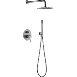 Ensemble de douche TOUCHER à encastrer - Mitigeur monocommande Nickel brossé Ensemble encastré douchette + tête de douche