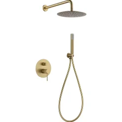 Ensemble de douche TOUCHER à encastrer - Mitigeur monocommande Or brossé Ensemble encastré douchette + tête de douche