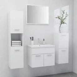 Ensemble de meubles de salle de bain - vidaXL - 3070910 - Blanc - Bois d'ingénierie - Rangement spacieux
