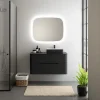 Ensemble de salle de bains L.104 cm meuble sous vasque version droite + plan de toilette noir mat, Alba