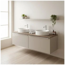 Ensemble de salle de bain VANTA taupe : meuble sous vasque 160cm et plan vasque