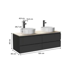 Ensemble double vasque suspendu SORRENTO avec vasques et robinets 120 cm
