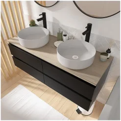 Ensemble double vasque suspendu SORRENTO avec vasques et robinets 120 cm