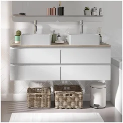 Ensemble double vasque suspendu SORRENTO avec vasques et robinets 120 cm