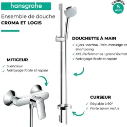 Ensemble douche HANGROHE Croma Vario + Mitigeur mécanique Logis