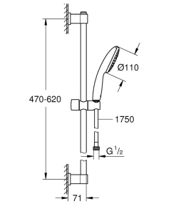Ensemble douchette 1 jet + flexible + barre chrome, Grohe Vitalio Start
