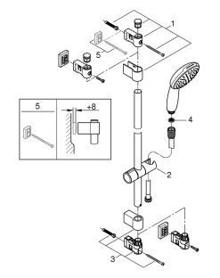 Ensemble douchette 1 jet + flexible + barre chrome, Grohe Vitalio Start